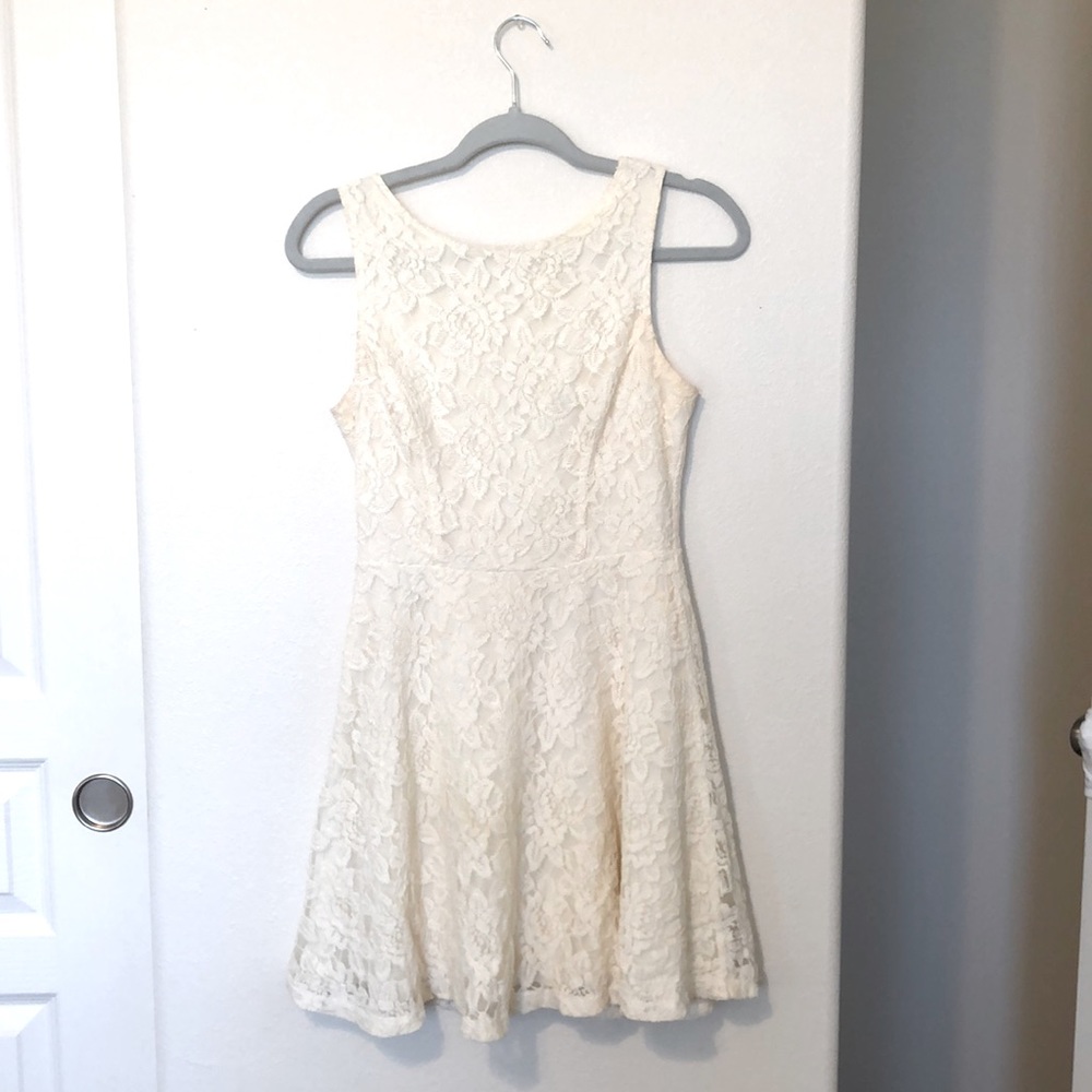 Beautiful Lace Embroidered Off White Mini Dress